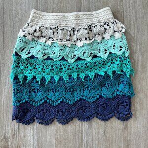 Womens Rue 21 Tiered Crochet Blue Ombre Mini Skirt - S